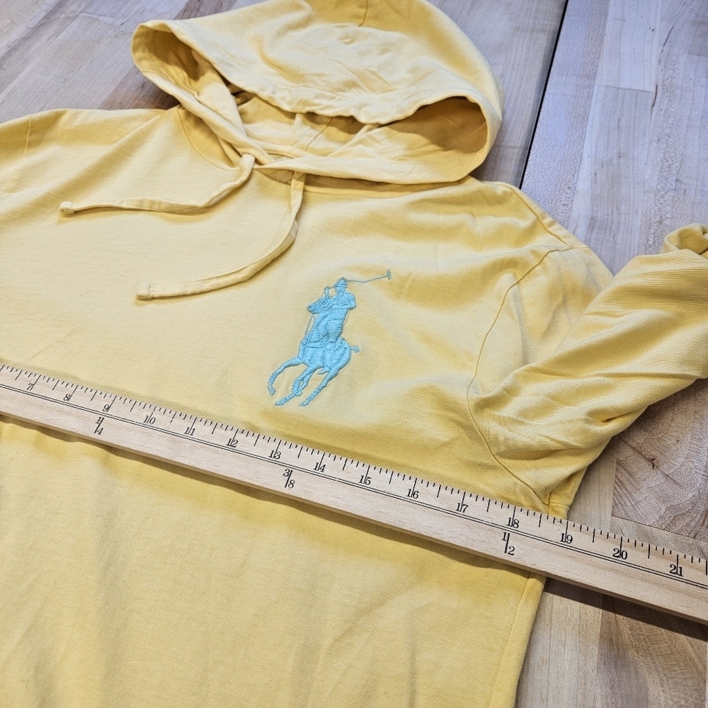 Polo Ralph Lauren Shirt Mens Small Yellow Hooded Big Pony Long Sleeve Spell Out - Picture 5 of 9